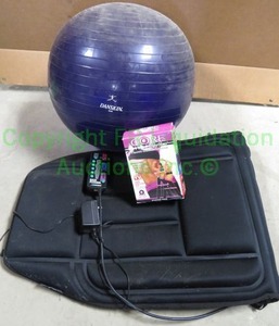 lot 207 image: Danskin exercise ball, Core rythms dance exercise program, Homedics back pleaser massager