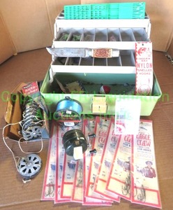 lot 218 image: Assorted fishing tackle and gear including Whites auto-fisher reels, Eagle claw hooks and line, Zebco 202 reel and more