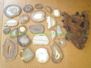 lot 230 image: Geode stone slices and wood slice