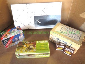 lot 240 image: Betty Crocker mini chopper, Oval serving tray, Magic fingers sheller, and Kerr jar lids