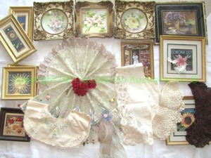 lot 29 image: Vintage Victorian era ladies dress collars, and assorted vintage home decor as shown