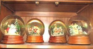 lot 165 image: Large size wood base snow globe music boxes, 4 total