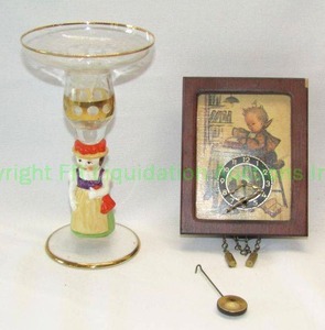 lot 163 image: Vintage Miniature wall clock and Crystal & porcelain glass, both made in Germany