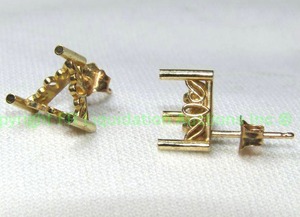 lot 347 image: 14K yellow gold triangle gem poststud earring mounts w butterfly backs. Marked 14K. Size 1010. Matched Pair