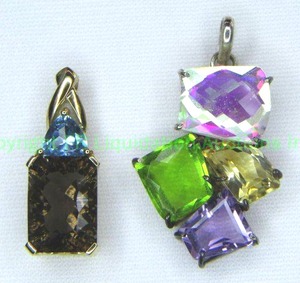 lot 360 image: (2) Sterling silver and gemstone pendants. Includes a faceted quartz, Amethyst and Citrine pendant and a Smoky Quartz and Blue Topaz pendant. Both Marked 925.