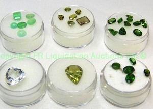 lot 399 image: (6) Green grey blue gemstone parcels. Varying sizes and quantities.