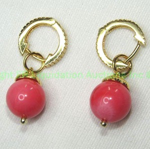 lot 422 image: JTV Sterling silver vermeil (18K over sterling) 11mm Pink Coral dangle earrings.