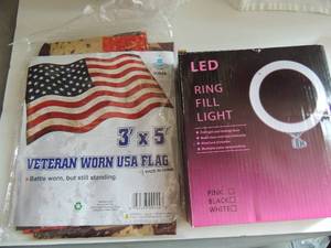 lot 55 image: LED ring light  Veteran worn USA flag 3x5
