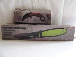 lot 39 image: Kentucky Cutlery  Sportsman Hunting Knife 2 color handle 440 blade spring assist knife