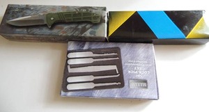 lot 28 image: Kentucky cutlery spring assist knife lock blade knife  &  lock pic set NIB