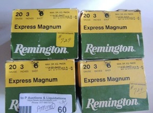 lot 60 image: Ammo- Remington 20 gauge magnum 3 6 shot- 4 boxes