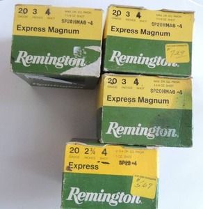 lot 76 image: Remington 20 gauge Express magnum 3 4 shot 3 boxes    2 34 4 shot   1 box