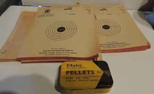 lot 106 image: Air rifle daisy targets and Daisy 22 cal pellets 20