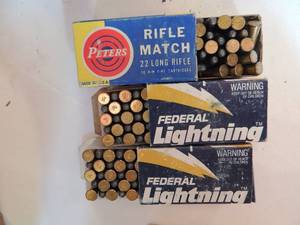 lot 111 image: 22 long- 2 boxes of federal lightning   1 box peters rifle match