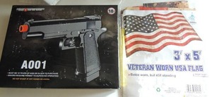 lot 12 image: Airsoft gun A601B  & VETERAN WORN USA FLAG  3x5 NIB