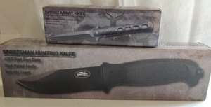 lot 71 image: Kentucky cutlery sportsman hunting knife 440 stainless steel black blade & sheath and spring assist knife
