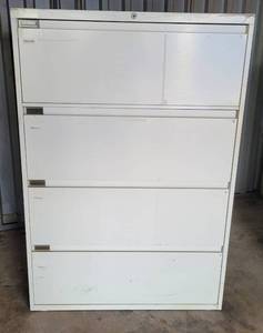 lot 35 image: METAL 4-DRAWER LATERAL FILING CABINET AS SHOWN. APPROX. 36W x 18D x 52H.