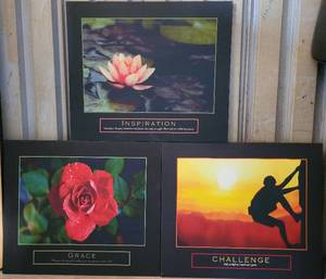 lot 10 image: LOT OF 3 CANVAS-STYLE INSPIRATIONAL GRACE, CHALLENGE AND INSPIRATION FRAMES AS SHOWN. EACH APPROX. 25.5W x 21.5H. (SOLD 3X THE MONEY)