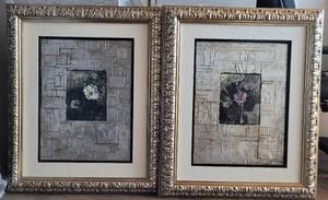 lot 26 image: SPRING MOSAIC VII AND SPRING MOSAIC VIII FRAMES BY DENNIS CARNEY WITH ARTIST INFO AS SHOWN. EACH APPROX. 31W x 37.5H. (SOLD 2X THE MONEY)