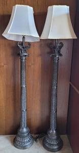 lot 11 image: LOT OF 2 TALL ELEPHANT THEMED LAMPS WITH SHADES IN STYLE, COLOR, AND CONDITION SHOWN. (SOLD 2X THE MONEY)