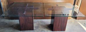 lot 47 image: LOT OF 2 WOOD BASE WITH BEVELED TEMPERED GLASS ACCENT  END TABLES IN STYLE, COLOR, AND CONDITION SHOWN. (SOLD 2X THE MONEY)