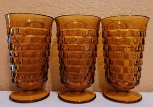 lot 27 image: SET3 VINTAGE FOSTORIA INDIANA GLASS WHITEHALL FOOTED WATER GLASSES