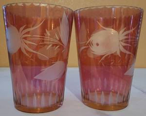 lot 52 image: LOT OF 2 GLASS VASES WITH CUT-TO-CRYSTAL STYLE DESIGN AS SHOWN. (SOLD 2X THE MONEY)