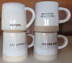 lot 87 image: (4) HEARTH AND HAND MAGNOLIA STONEWARE ART POTTERY INSPIRATIONAL MUGS. DISHWASHER MICROWAVE SAFE
