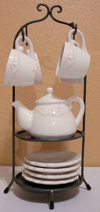 lot 203 image: TEA SERVICE WITH STAND. INCLUDES SERVICE FOR FOUR