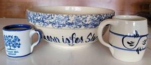 lot 125 image: MARSHALL POTTERY BOWL AND OTHER STONEWARE MUGS