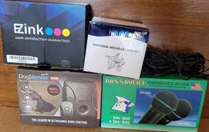 lot 183 image: ELECTRONICS. DOG SILENCER MAX BARK CONTROL UNIT W CORD AND REMOTE, MICROHPHONE AND INK CATRIDGES