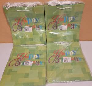 lot 208 image: LOT OF 4 PACKS OF LARGE SIZE BIRTHDAY GIFT BAGS IN STYLE SHOWN. EACH PACK CONTAINS 6 BAGS. (SOLD 4X THE MONEY)