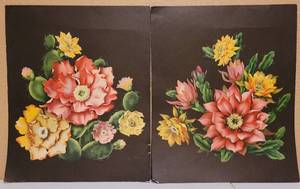 lot 209 image: VINTAGE YELLOW AND RED PEONIES FLOWER PRINTS SET2
