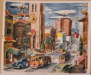 lot 211 image: 1950s SAN FRANCISCO CABLE CAR LITHOGRAPH PRINT BY TED LEVY