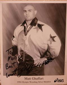 lot 223 image: SIGNED MATT GHAFFARI 1996 OLYMPIC WRESTLING MEDALIST 8 x 10 PHOTOGRAPH AS SHOWN. AUTHENTICITY UNKNOWN.