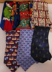 lot 234 image: HOLIDAY TIE ASSORTMENT. INCLUDES (2) OPTOMOTRIST THEMED TIES, DR. SEUSS, HALLMARK PLUS