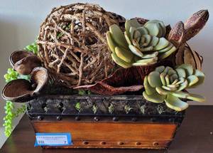 lot 7 image: DECORATIVE PLANTER IN STYLE, COLOR, AND CONDITION SHOWN. APPROX. 18 W x 13 D x 12 H.