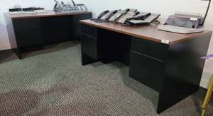 lot 31 image: (2) OFFICE DESKS WITH DRAWERS IN STYLE AND COLOR SHOWN. BOTH UNITS ARE IN SOLID OVERALL CONDITION. EACH APPROX. 60 L x 30 W x 29 H. (SOLD 2X THE MONEY) OTHER ITEMS NOT INCLUDED