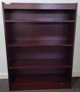lot 58 image: 4-TIER BOOK CASE IN STYLE, COLOR, AND CONDITION SHOWN. APPROX. 36 W x 12 D x 48 H.
