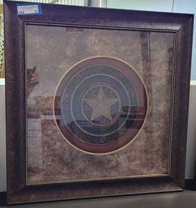 lot 71 image: LARGE STATE SEAL  STAR OF TEXAS STYLE WALL ART  FRAME AS SHOWN. APPROX. 27 12 W x 27 12 H.