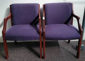 lot 77 image: (2) WOOD FRAME WITH UPHOLSTERED SEATS AND BACKRESTS CHAIRS AS SHOWN. (SOLD 2X THE MONEY)
