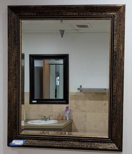 lot 79 image: LARGE DECORATIVE MIRROR IN STYLE, COLOR, AND CONDITION SHOWN. APPROX. 28 12 W x 34 12 H.