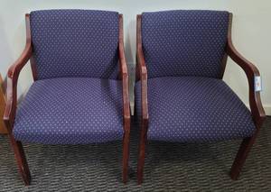 lot 103 image: (2) WOOD FRAME WITH UPHOLSTERED SEATS AND BACKRESTS CHAIRS AS SHOWN. (SOLD 2X THE MONEY)