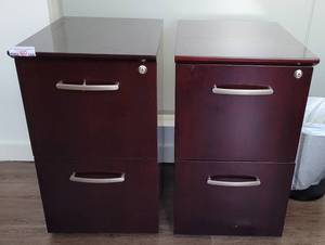 lot 108 image: (2) 2-DRAWER FILING CABINETS IN STYLE, COLOR, AND CONDITION SHOWN. APPROX. 15 14 W x 21 14 D x 26 H EACH. (SOLD 2X THE MONEY)