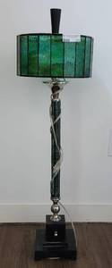 lot 111 image: FLOOR LAMP WITH STAINED GLASS STYLE SHADE IN STYLE, COLOR, AND CONDITION SHOWN. APPROX. 38 H x 10 12 Dia.
