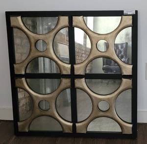 lot 112 image: UTTERMOST LARGE DECORATIVE MIRROR WALL ART AS SHOWN. APPROX. 31 12 W x 31 12 H.