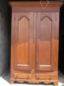 lot 1 image: Antique Double Door Wardrobe With 2-Bottom Drawers.