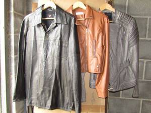 lot 81 image: Michael Toschi leather jacket made in Italy, Runway The House of Style jacket, and Guess jacket