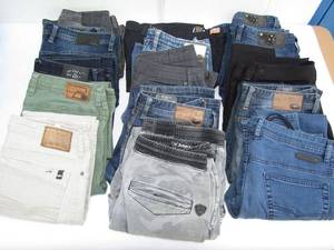 lot 82 image: Assorted pants, including Buffalo David Bitton jeans, 34 Heritage jeans, and more