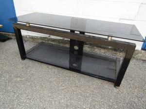 lot 116 image: TV Stand with glass shelves and metal frame